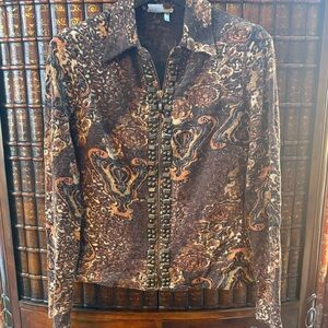 Alberto Makali Brown and Gold Patterned Button Down Shirt